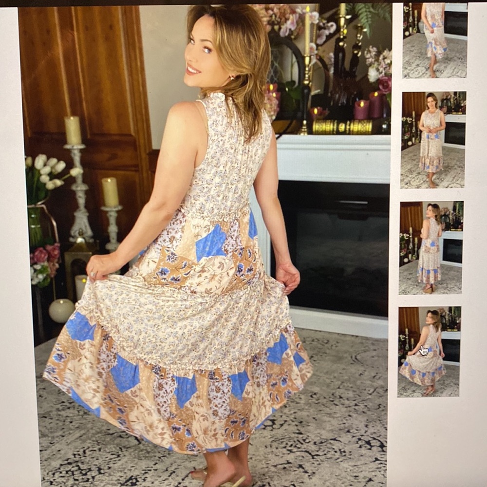 NWT sz L Blue and khaki floral dress by Doe & Rae  Lisa Robertson